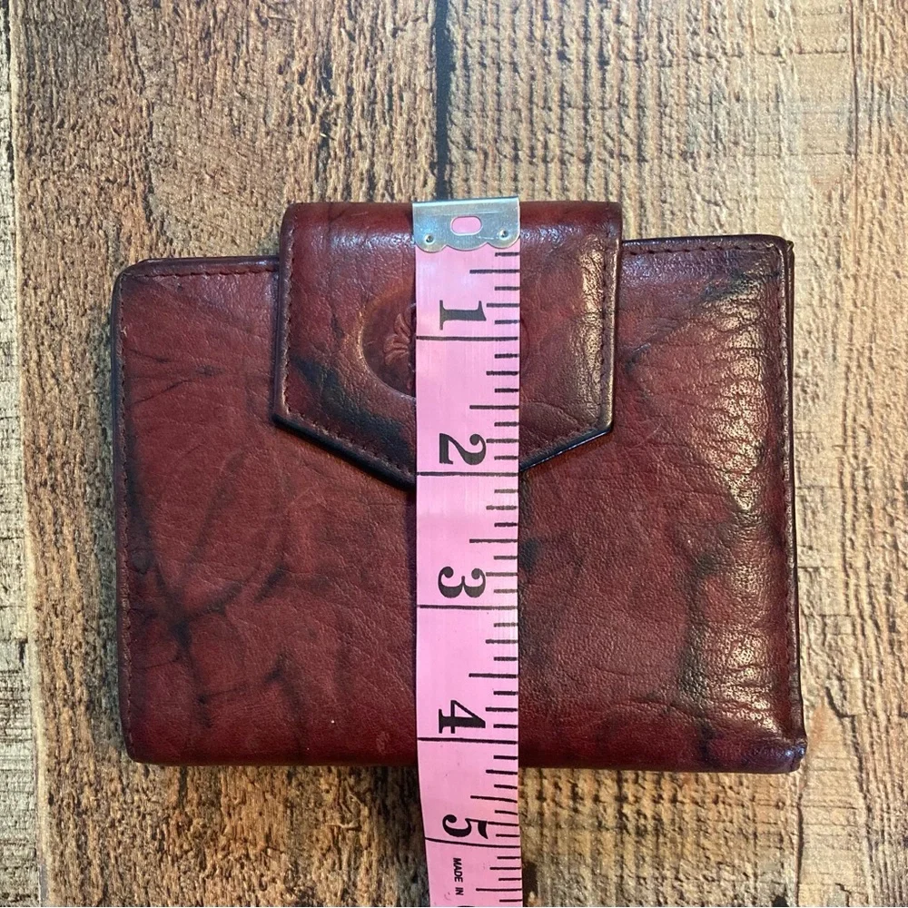 Buxton Vintage Marbled Mahogany Leather Bifold‎ Kisslock Coin Pouch Wallet